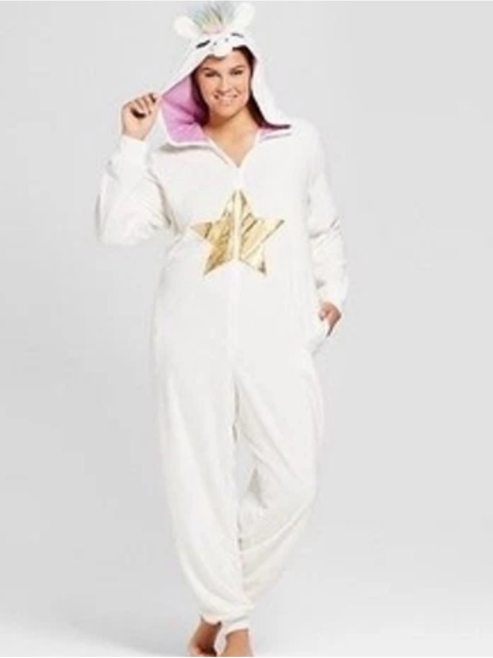 White Unicorn Star Hooded Jumpsuit XL